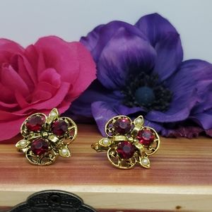 Red and gold clip on earrings
